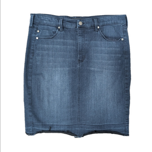 Liverpool Frayed Hem Mini Jean Stretchy Skirt